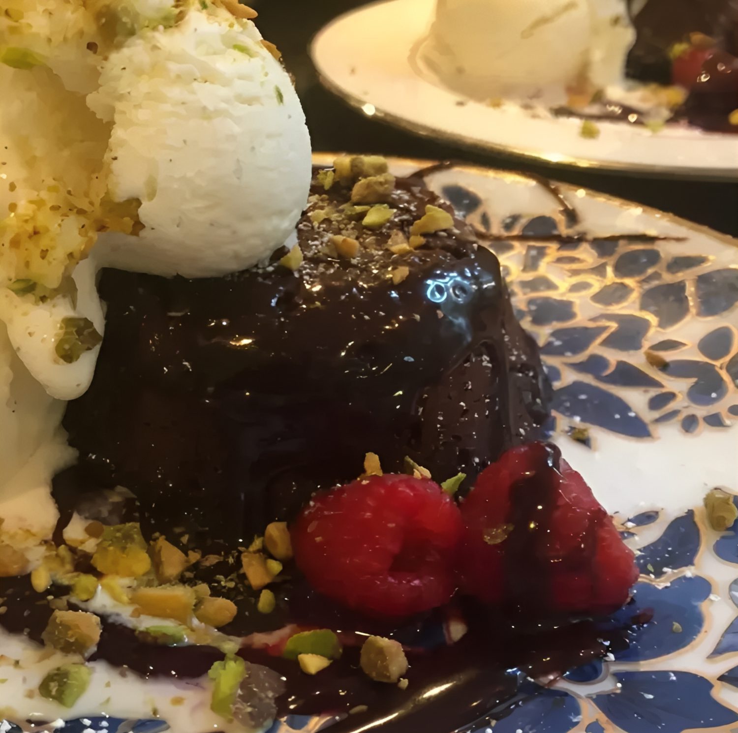 Chocolate lava cake with ice cream