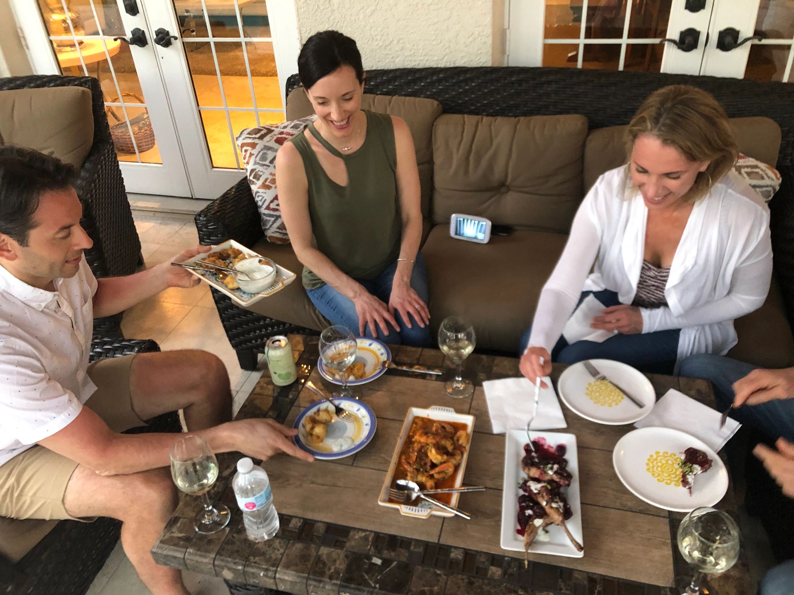 Casual gathering with food and drinks